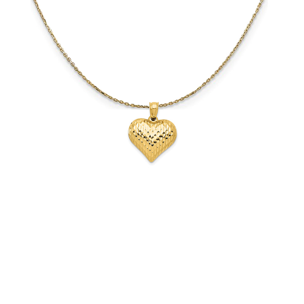 14k Yellow Gold Diamond Cut Puffed Heart (16mm) Necklace, Item N24950 by The Black Bow Jewelry Co.