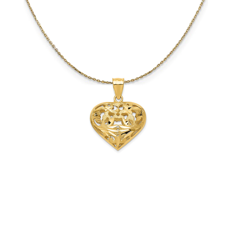 14k Yellow Gold Diamond Cut Puffed Heart (25mm) Necklace, Item N24952 by The Black Bow Jewelry Co.