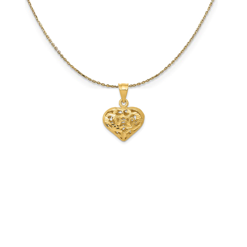 14k Yellow Gold Diamond Cut Puffed Heart Necklace, Item N24955 by The Black Bow Jewelry Co.