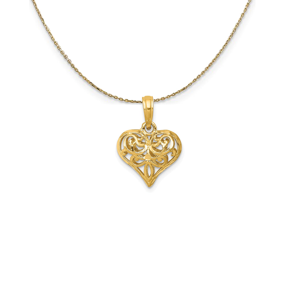 14k Yellow Gold Diamond Cut Puffed Heart (10mm) Necklace, Item N24956 by The Black Bow Jewelry Co.