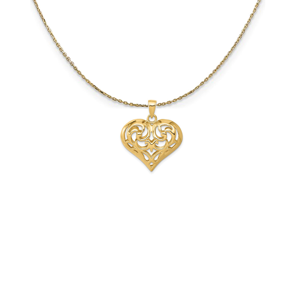 14k Yellow Gold Diamond Cut Puffed Heart Necklace, Item N24958 by The Black Bow Jewelry Co.