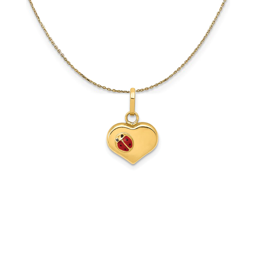 14k Yellow Gold Heart &amp; Ladybug (10mm) Necklace, Item N24967 by The Black Bow Jewelry Co.