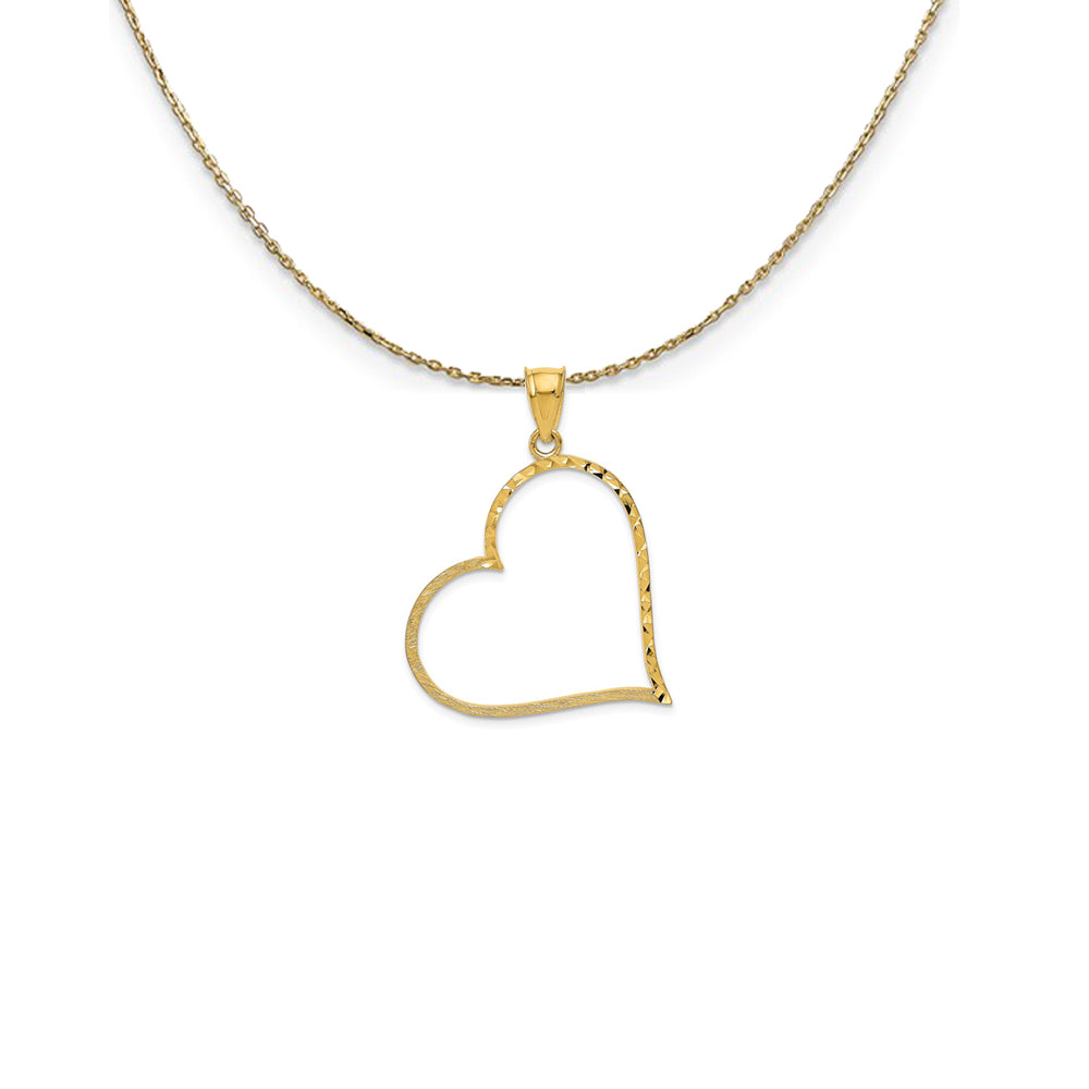 Large Heart 14k Yellow Gold Pendant Necklace in White Diamond