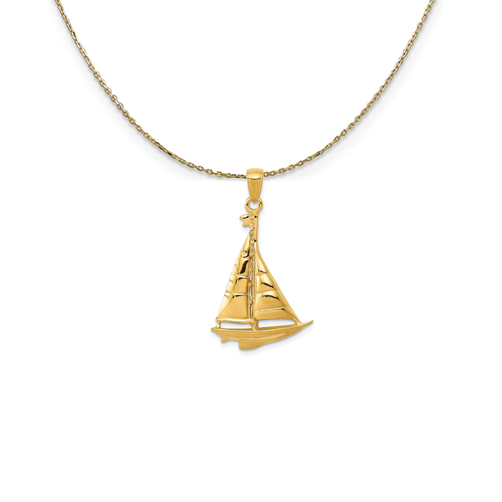 14k Yellow Gold Polished Sailboat (20 x 33mm) Necklace, Item N24981 by The Black Bow Jewelry Co.