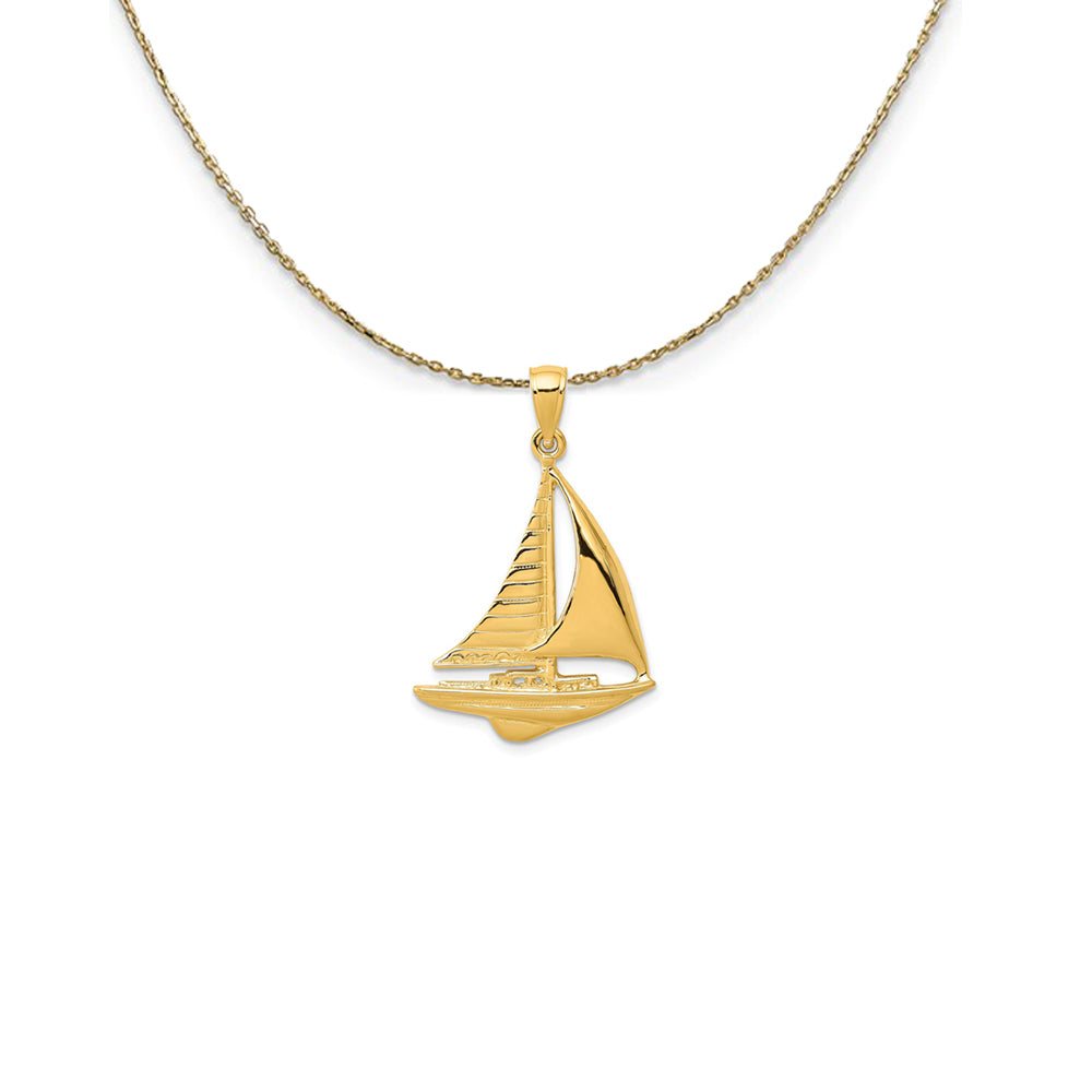14k Yellow Gold 2D Polished Sailboat Necklace, Item N24982 by The Black Bow Jewelry Co.