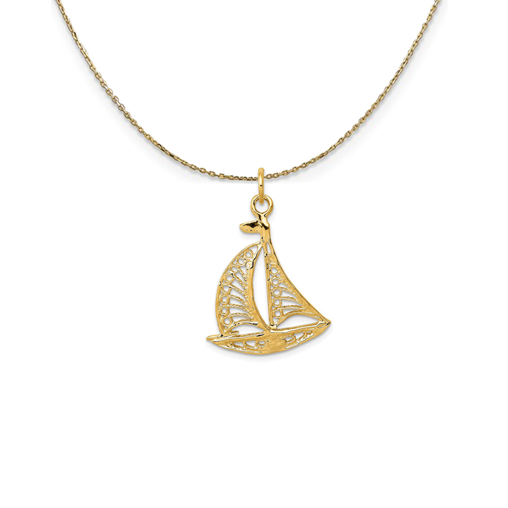 14k Yellow Gold Cutout Sailboat Necklace, Item N24985 by The Black Bow Jewelry Co.