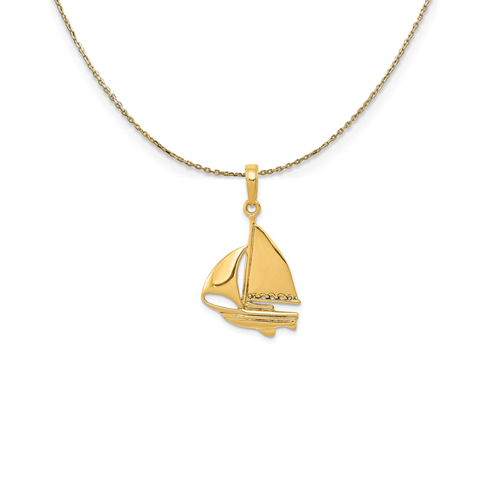 14k Yellow Gold Polished Sailboat (17 x 28mm) Necklace, Item N24986 by The Black Bow Jewelry Co.