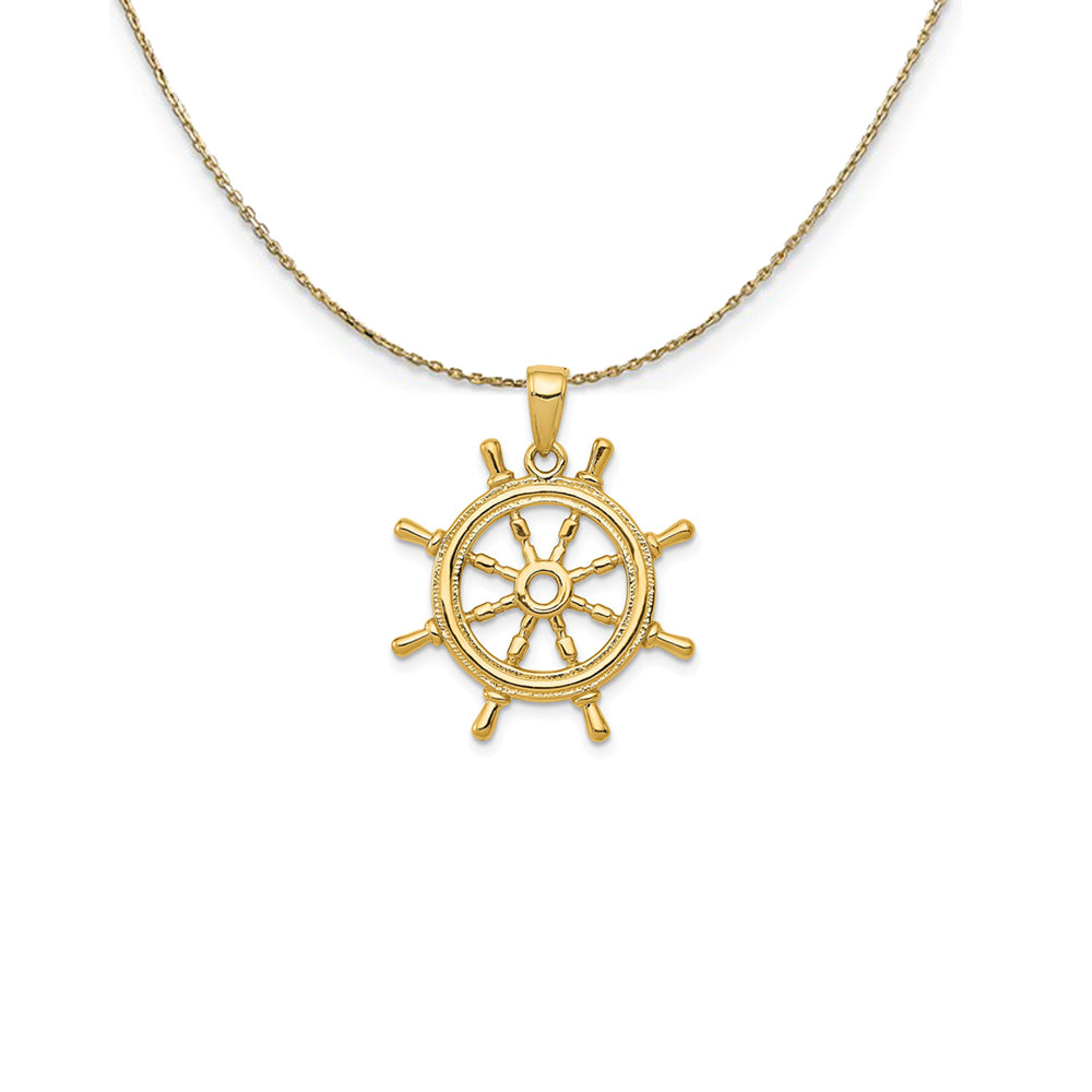 14k Yellow Gold 3Dimensional Ship&#39;s Wheel Necklace, Item N24993 by The Black Bow Jewelry Co.