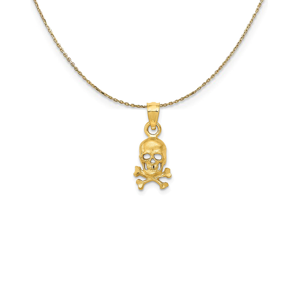 14k Yellow Gold Small Satin Skull and Crossbones Necklace, Item N24996 by The Black Bow Jewelry Co.