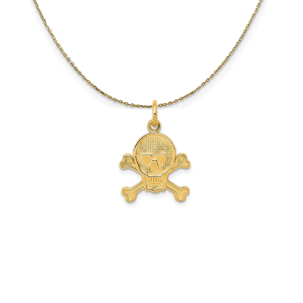 14k Yellow Gold Textured Skull and Crossbones Necklace, Item N24997 by The Black Bow Jewelry Co.