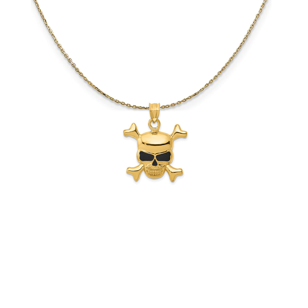 14k Yellow Gold Black Enameled Skull and Crossbones Necklace, Item N24999 by The Black Bow Jewelry Co.