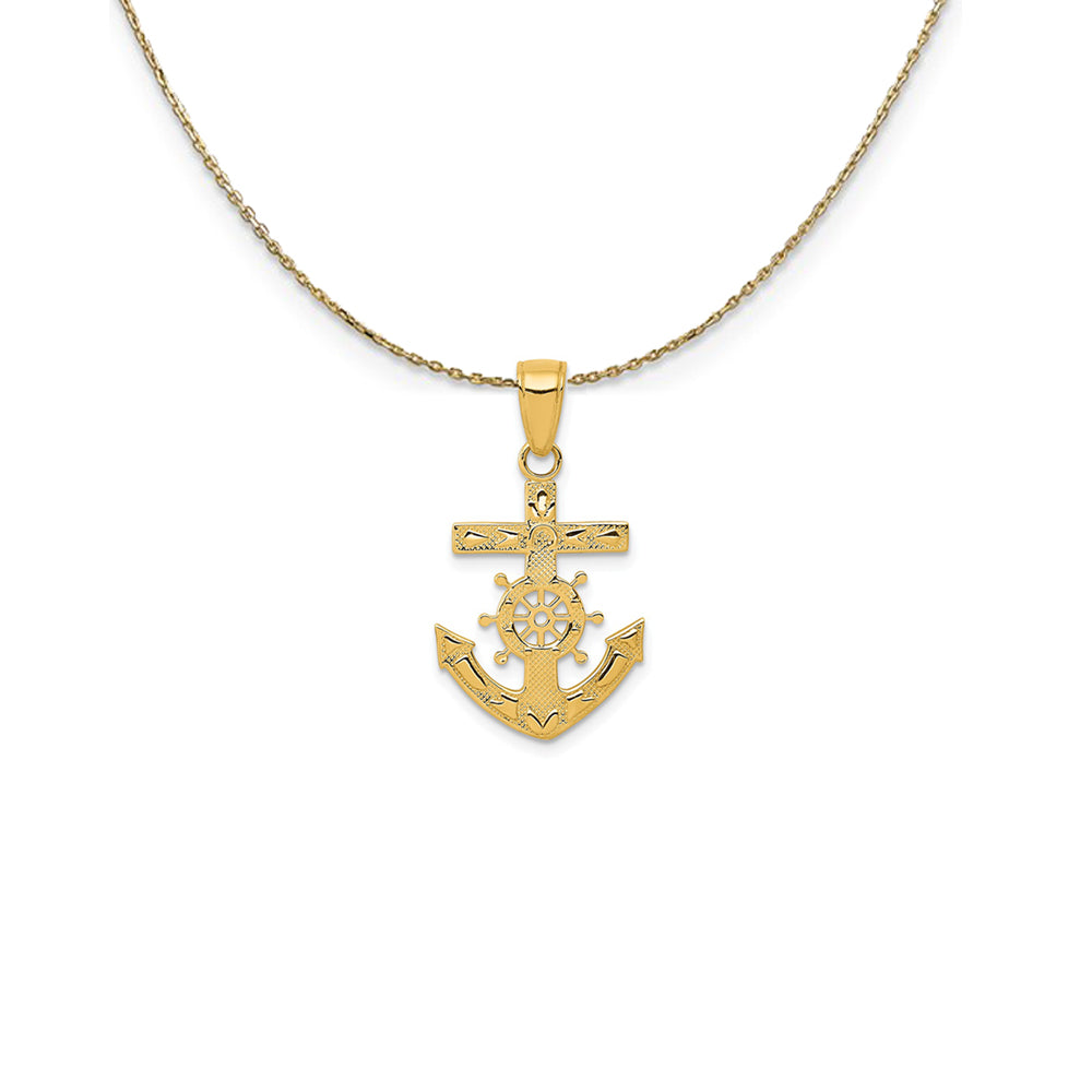 14k Yellow Gold Reversible Mariner's Cross Necklace, Item N25011 by The Black Bow Jewelry Co.