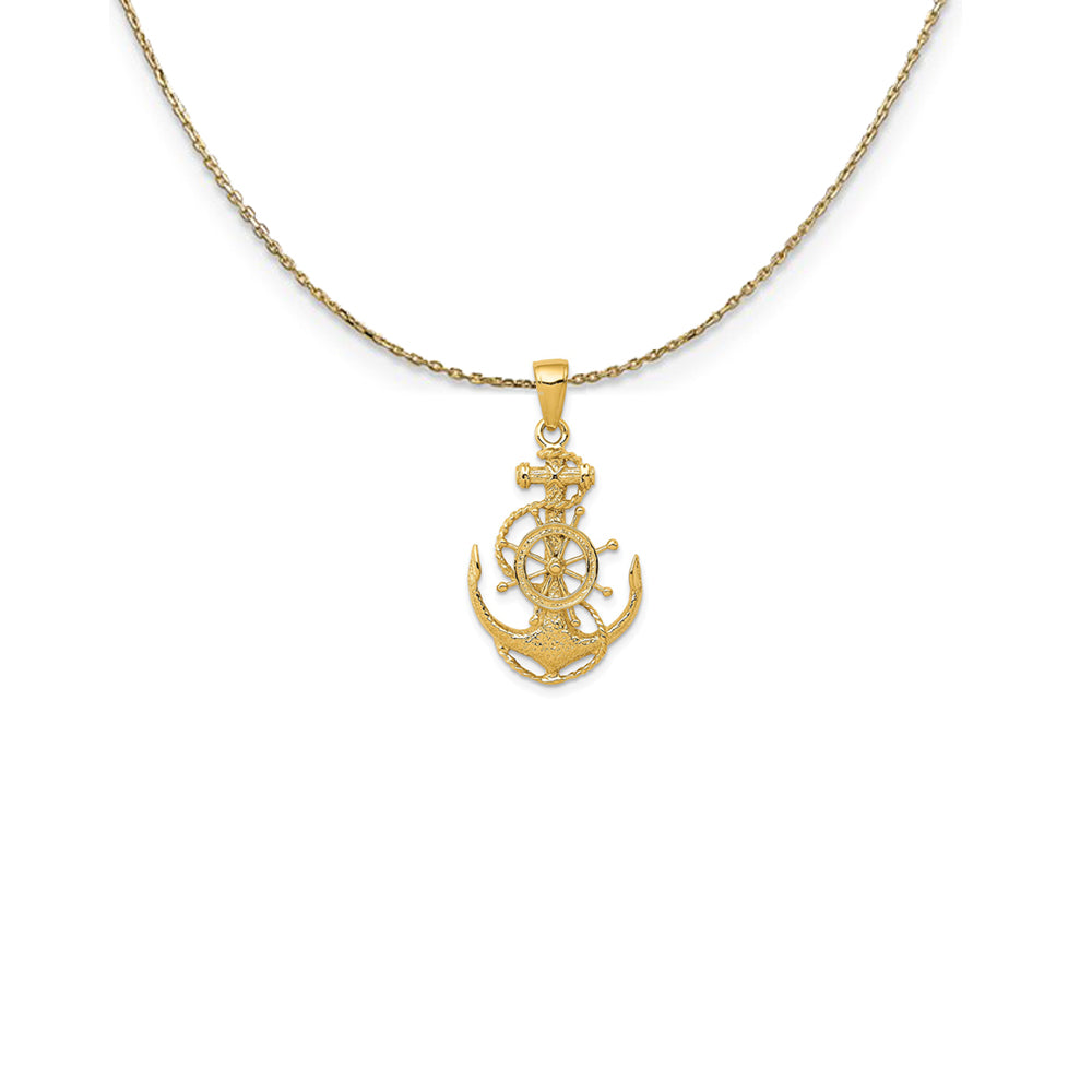14k Yellow Gold Medium Anchor, Ship&#39;s Wheel and Rope Necklace, Item N25015 by The Black Bow Jewelry Co.