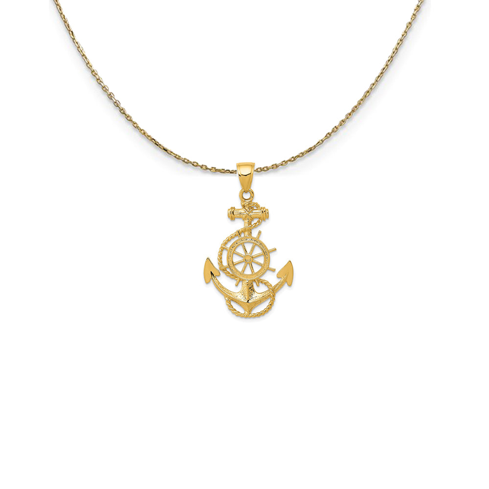 14k Yellow Gold Large Anchor, Ship&#39;s Wheel and Rope Necklace, Item N25017 by The Black Bow Jewelry Co.