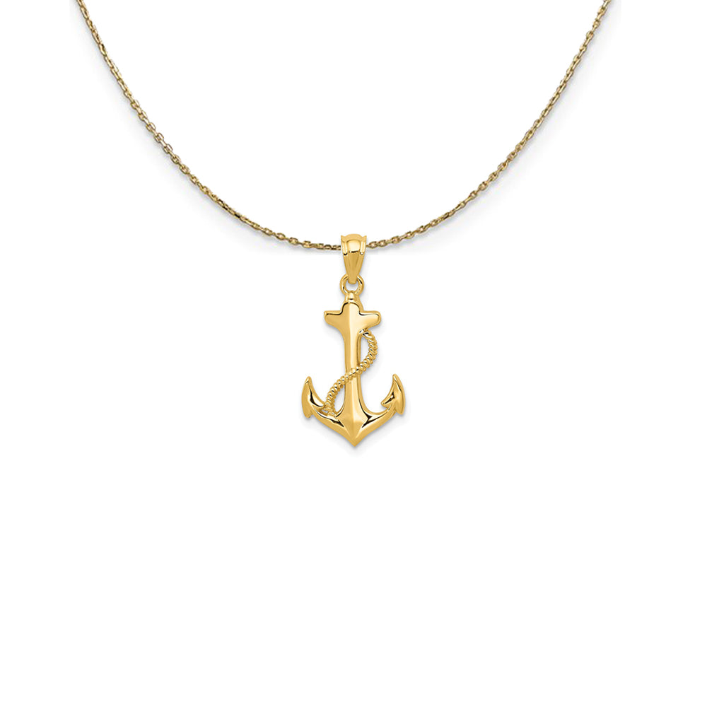 14k Yellow Gold Polished Anchor and Rope Necklace, Item N25024 by The Black Bow Jewelry Co.