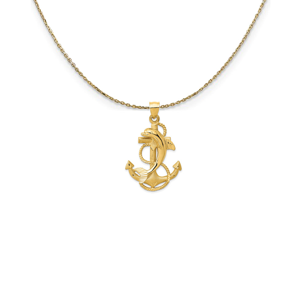 14k Yellow Gold Large Anchor with Dolphin Necklace, Item N25037 by The Black Bow Jewelry Co.