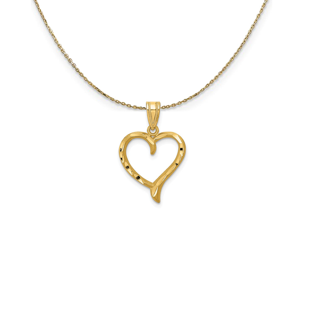 14k Yellow Gold Diamond Cut Ribbon Heart Necklace, Item N25049 by The Black Bow Jewelry Co.