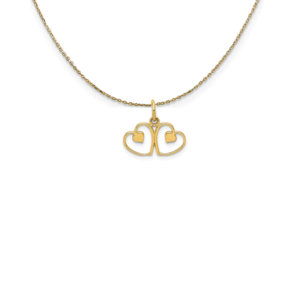 14k Yellow Gold Diamond Cut Satin Double Heart Necklace, Item N25064 by The Black Bow Jewelry Co.