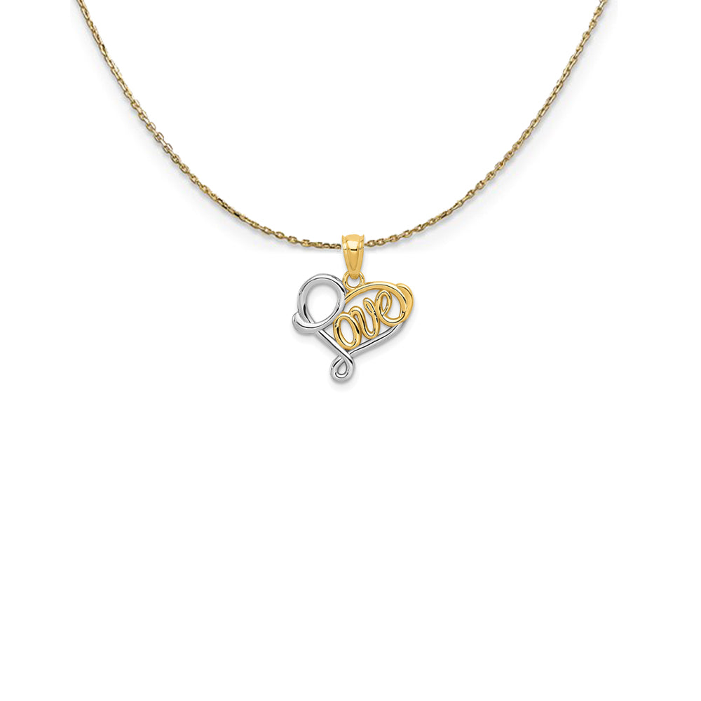 14k Yellow Gold and Rhodium 2-Tone Love Script Heart Necklace, Item N25066 by The Black Bow Jewelry Co.
