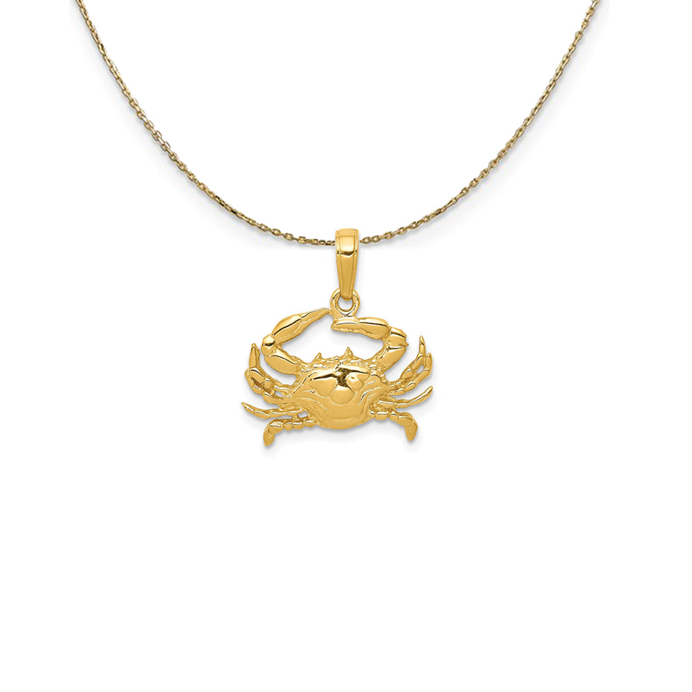 14k Yellow Gold 2D Blue Crab Necklace, Item N25080 by The Black Bow Jewelry Co.