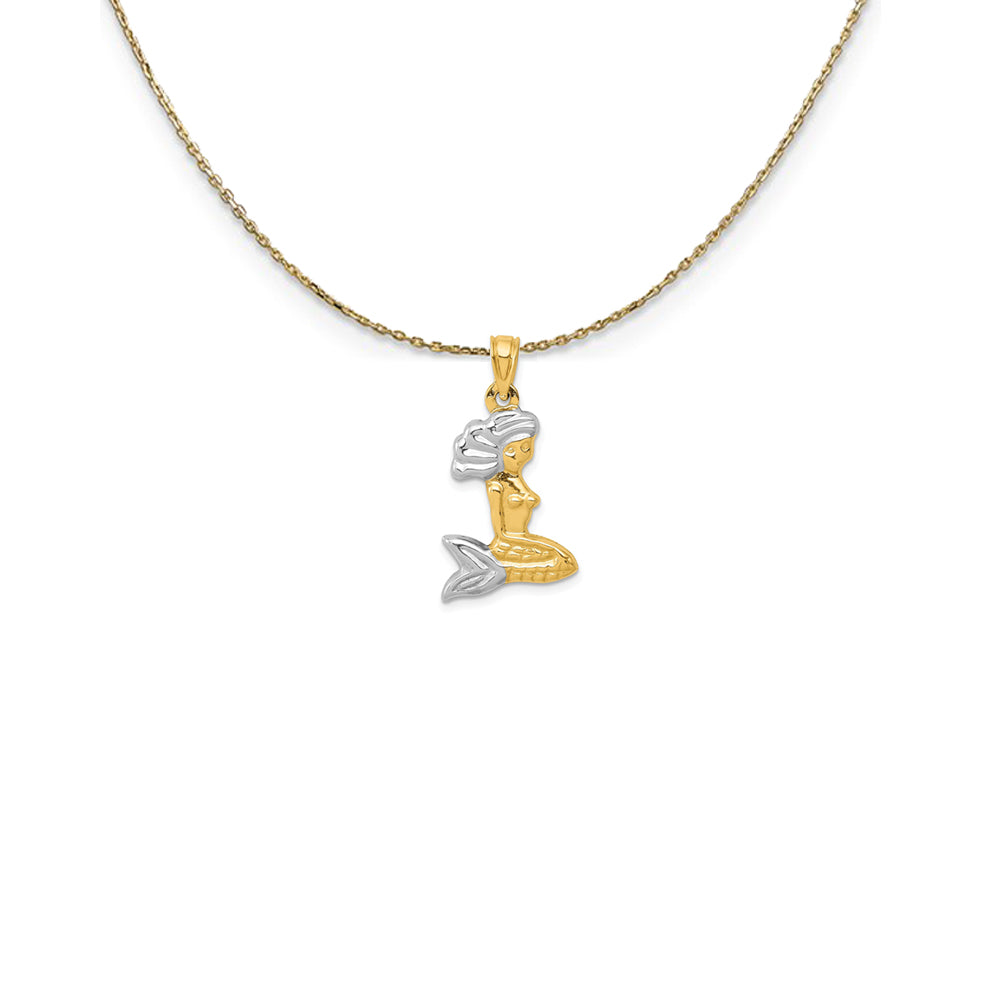 14k Yellow Gold and Rhodium 3D Hollow Mermaid Necklace, Item N25095 by The Black Bow Jewelry Co.