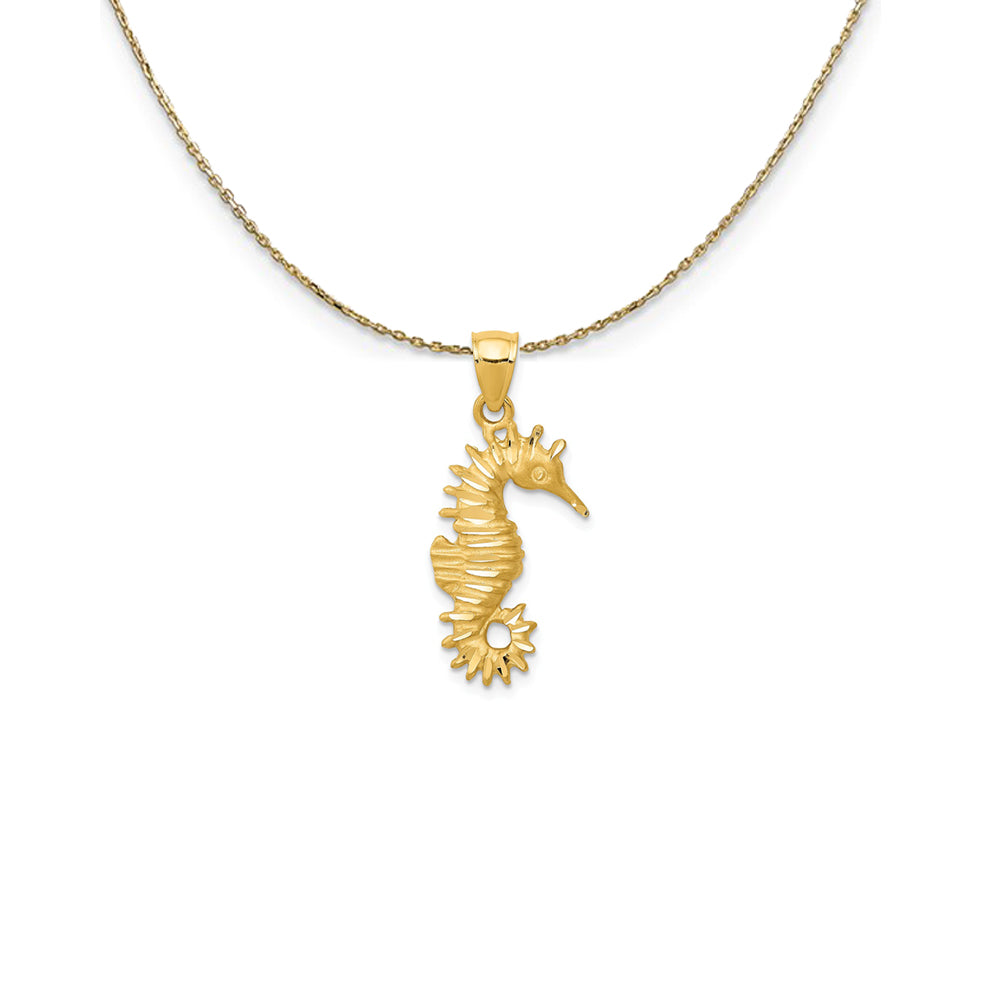 14k Yellow Gold Diamond Cut Satin Seahorse Necklace, Item N25099 by The Black Bow Jewelry Co.