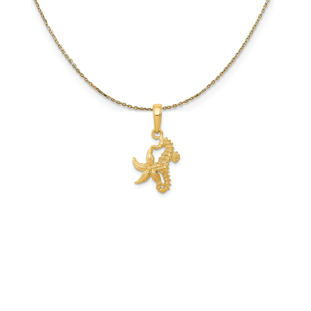 14k Yellow Gold Seahorse and Starfish Necklace, Item N25102 by The Black Bow Jewelry Co.