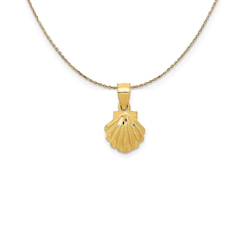 14k Yellow Gold Diamond Cut Scallop Shell Necklace, Item N25115 by The Black Bow Jewelry Co.