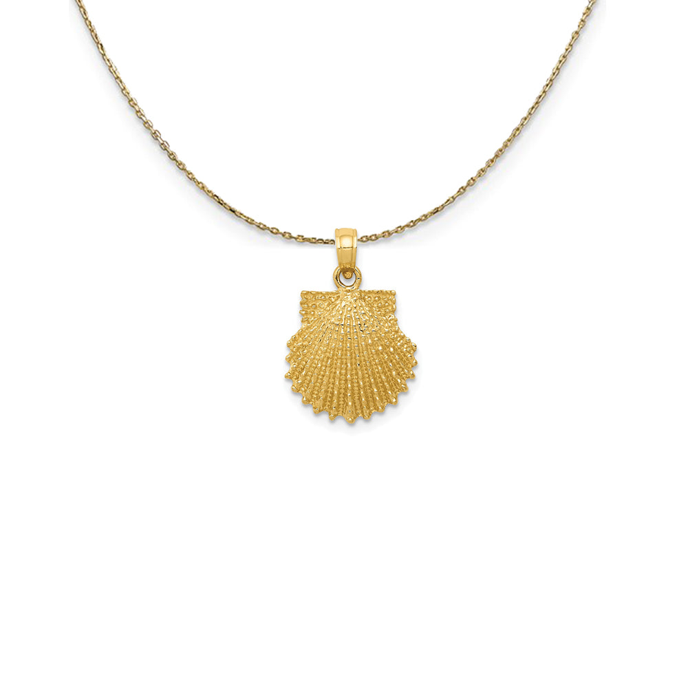 14k Yellow Gold Textured Scallop Shell Necklace, Item N25120 by The Black Bow Jewelry Co.