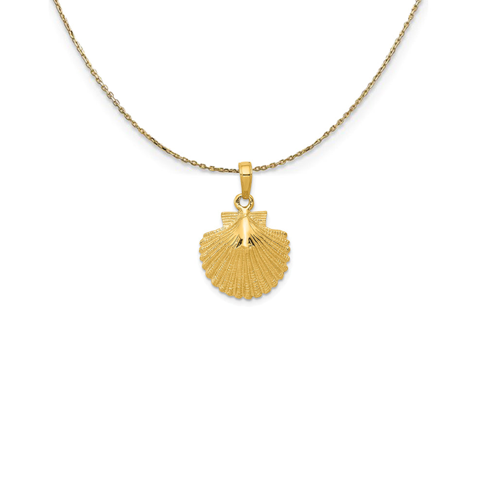 14k Yellow Gold Textured Scallop Shell Necklace, Item N25121 by The Black Bow Jewelry Co.