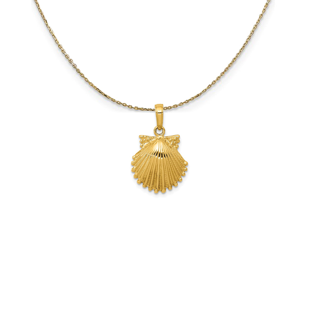 14k Yellow Gold Textured Scalloped Shell Necklace, Item N25123 by The Black Bow Jewelry Co.