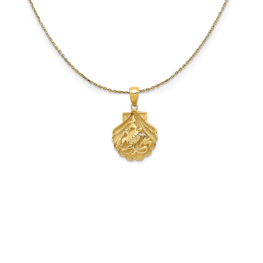 14k Yellow Gold Sea Turtle Kelp in a Scallop Shell Necklace, Item N25127 by The Black Bow Jewelry Co.