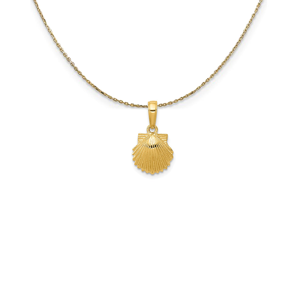 14k Yellow Gold Textured Scallop Shell (10mm) Necklace, Item N25129 by The Black Bow Jewelry Co.