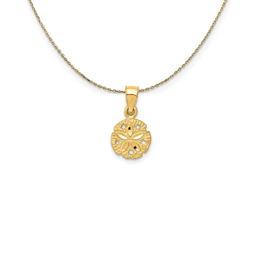 14k Yellow Gold Small Diamond Cut Sand Dollar Necklace, Item N25132 by The Black Bow Jewelry Co.