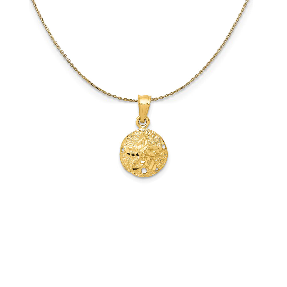 14k Yellow Gold 10mm Diamond Cut Sand Dollar Necklace, Item N25134 by The Black Bow Jewelry Co.