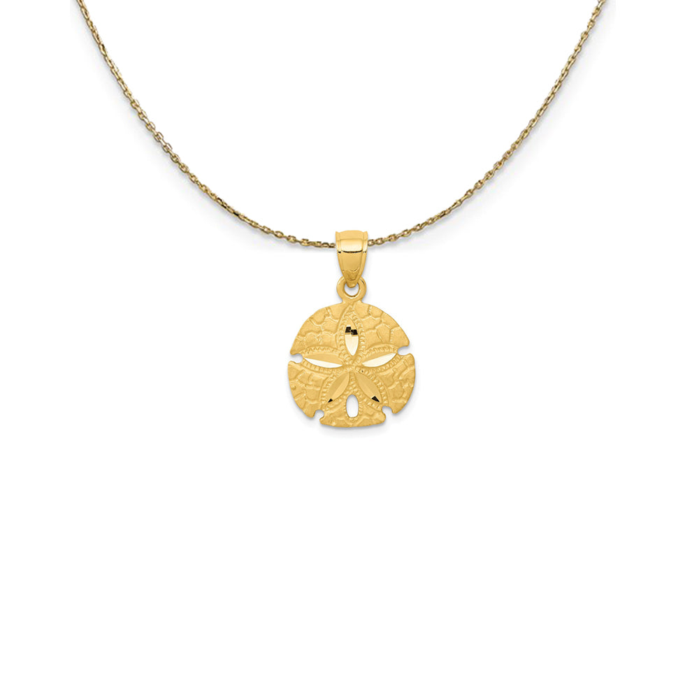 14k Yellow Gold 15mm Diamond Cut Satin Sand Dollar Necklace, Item N25136 by The Black Bow Jewelry Co.