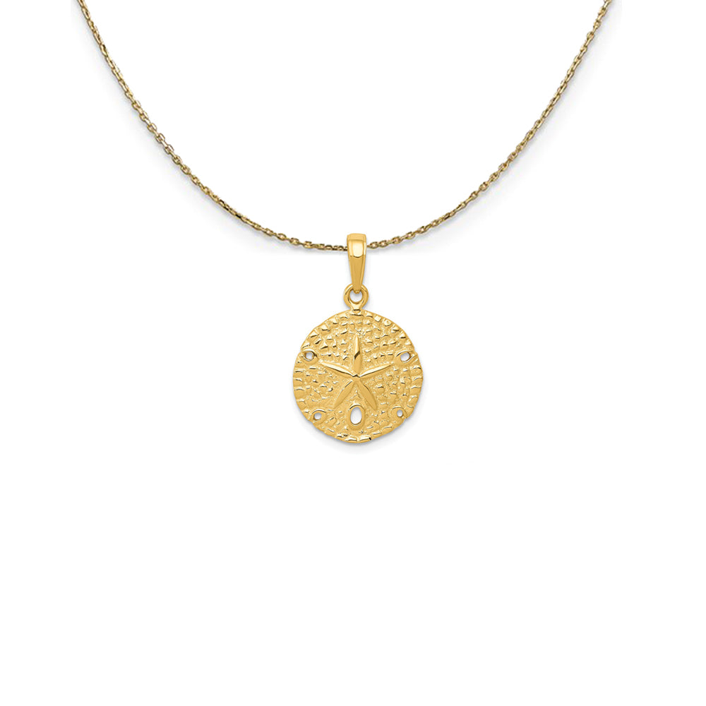 14k Yellow Gold 16mm Textured Sand Dollar Necklace, Item N25137 by The Black Bow Jewelry Co.