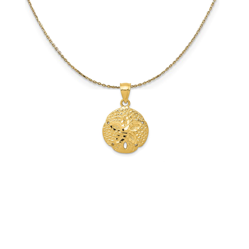 14k Yellow Gold 15mm Diamond Cut Sand Dollar Necklace, Item N25138 by The Black Bow Jewelry Co.