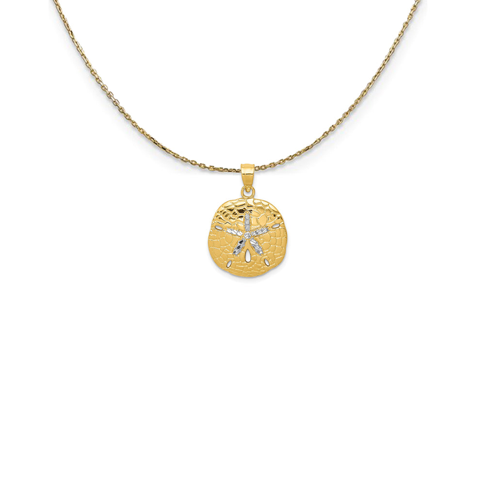 14k Gold and Rhodium 2-Tone Diamond Cut Sand Dollar Necklace, Item N25140 by The Black Bow Jewelry Co.