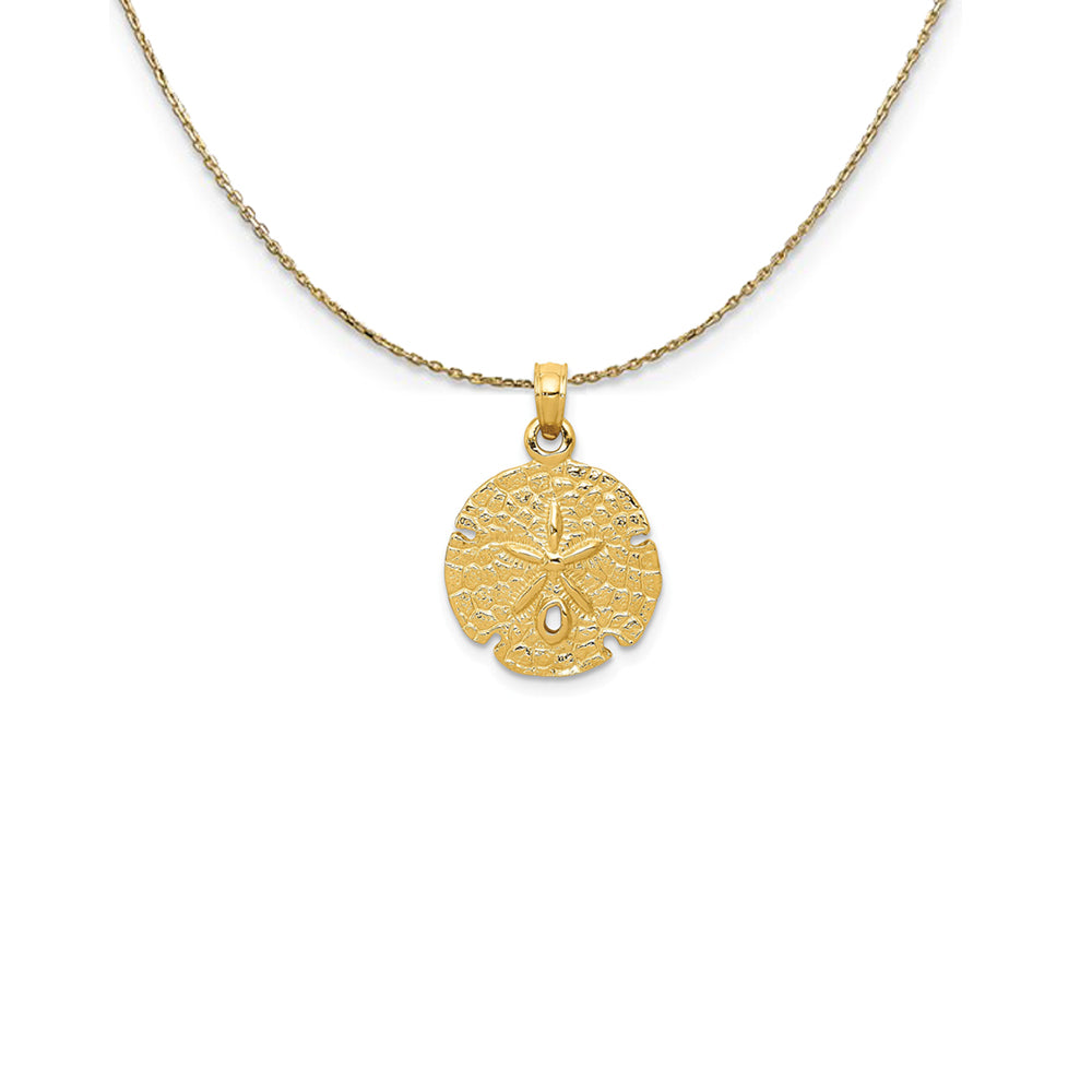 14k Yellow Gold 15mm Textured Sand Dollar Necklace, Item N25144 by The Black Bow Jewelry Co.