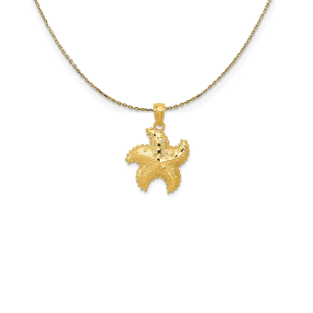 14k Yellow Gold 15mm Diamond Cut Starfish Necklace, Item N25151 by The Black Bow Jewelry Co.