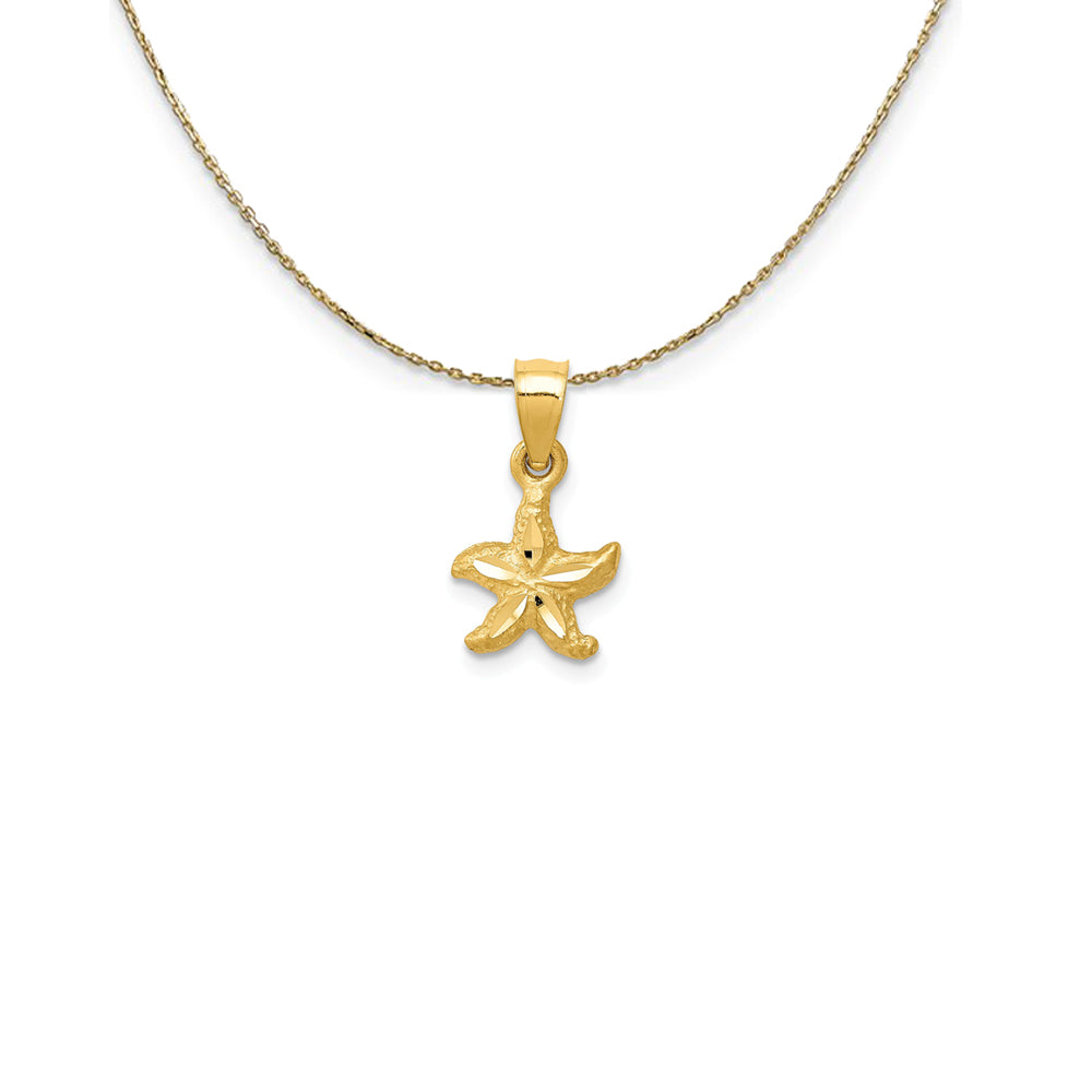 14k Yellow Gold Mini Diamond Cut Satin Starfish Necklace, Item N25158 by The Black Bow Jewelry Co.