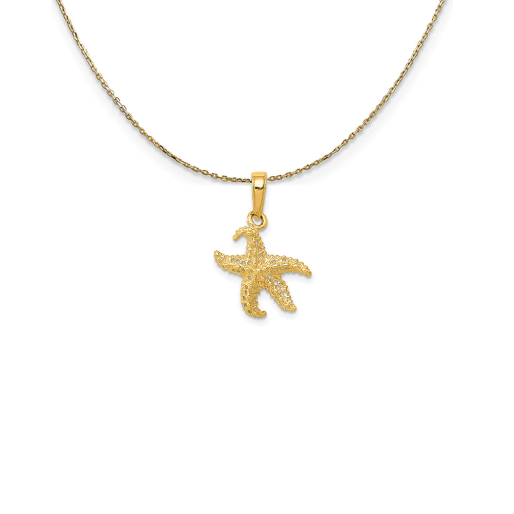 14k Yellow Gold 12mm Textured and Cutout Starfish Necklace, Item N25160 by The Black Bow Jewelry Co.