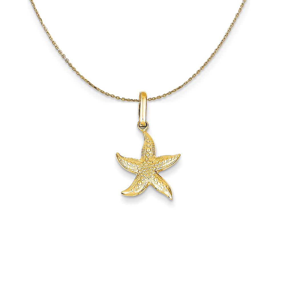 14k Yellow Gold 14mm Textured Hollow Starfish Necklace, Item N25163 by The Black Bow Jewelry Co.