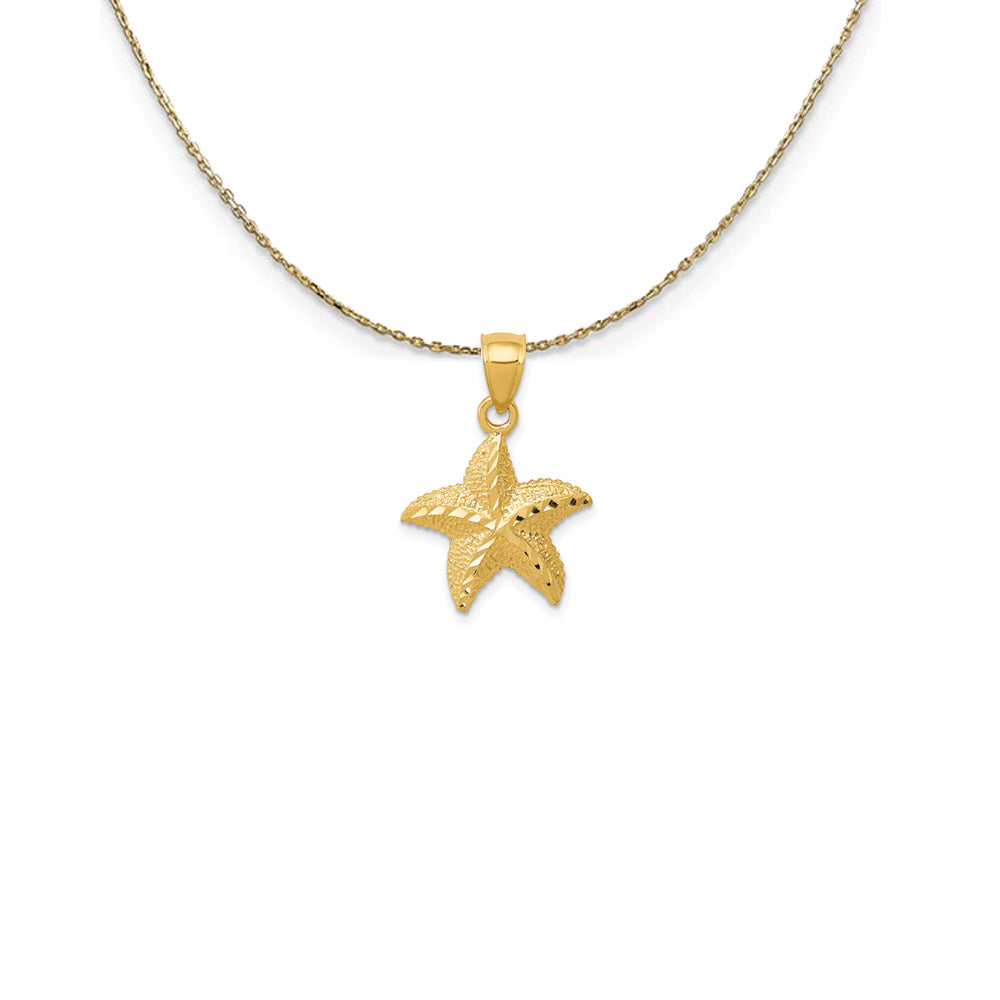 14k Yellow Gold 15mm Diamond Cut Starfish Necklace, Item N25164 by The Black Bow Jewelry Co.