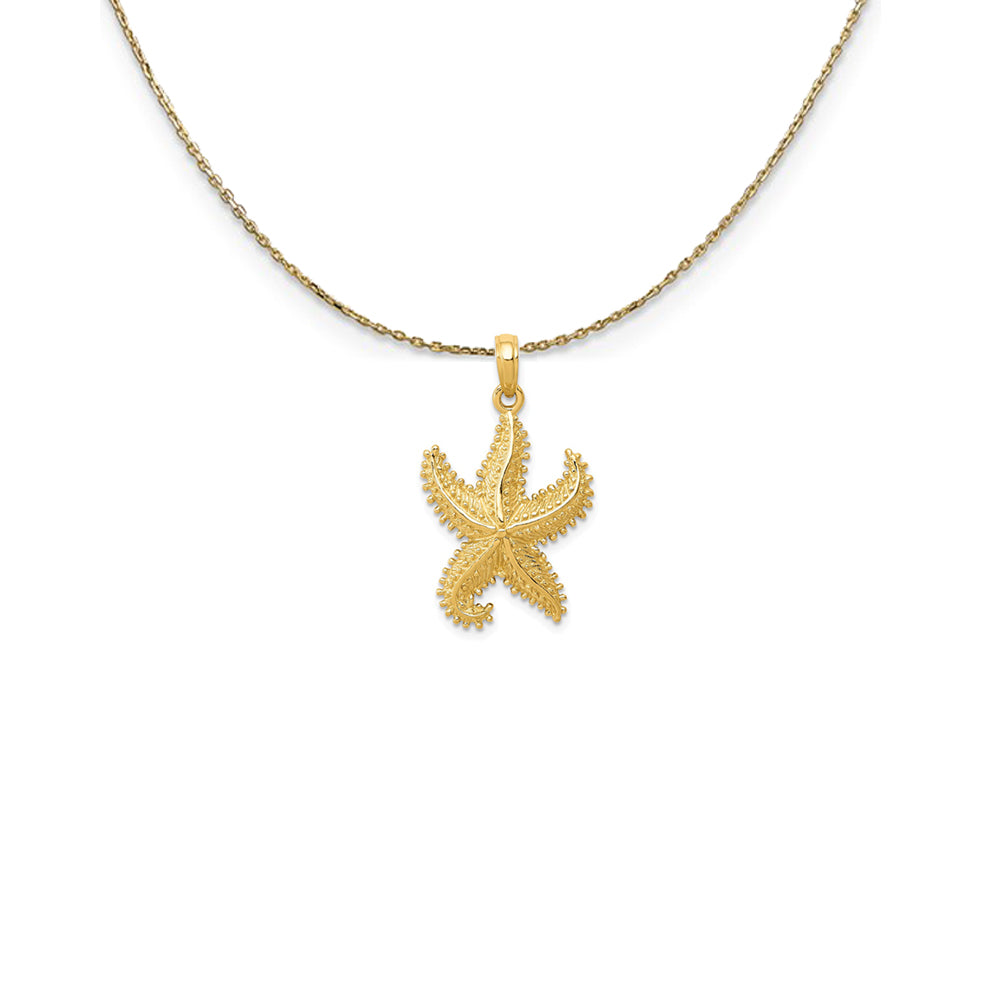 14k Yellow Gold 16mm Textured 2D Starfish Necklace, Item N25168 by The Black Bow Jewelry Co.