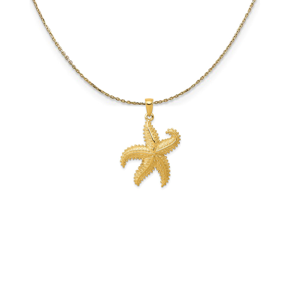 14k Yellow Gold 24mm Textured 2D Starfish Necklace, Item N25169 by The Black Bow Jewelry Co.