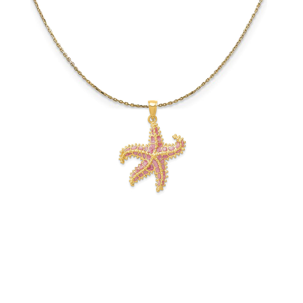 14k Yellow Gold Pink Enameled Starfish Necklace, Item N25171 by The Black Bow Jewelry Co.