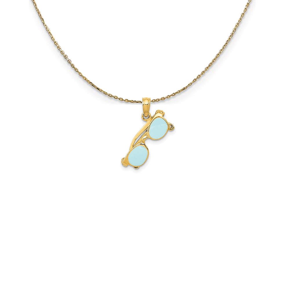 14k Yellow Gold 3D Aqua Enameled Moveable Sunglasses Necklace, Item N25177 by The Black Bow Jewelry Co.