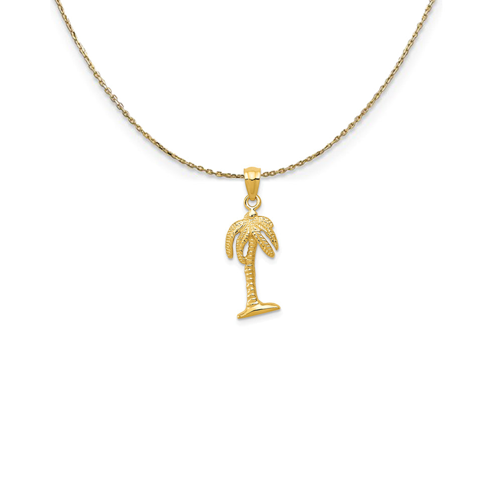 14k Yellow Gold 24mm Polished Palm Tree Necklace, Item N25210 by The Black Bow Jewelry Co.